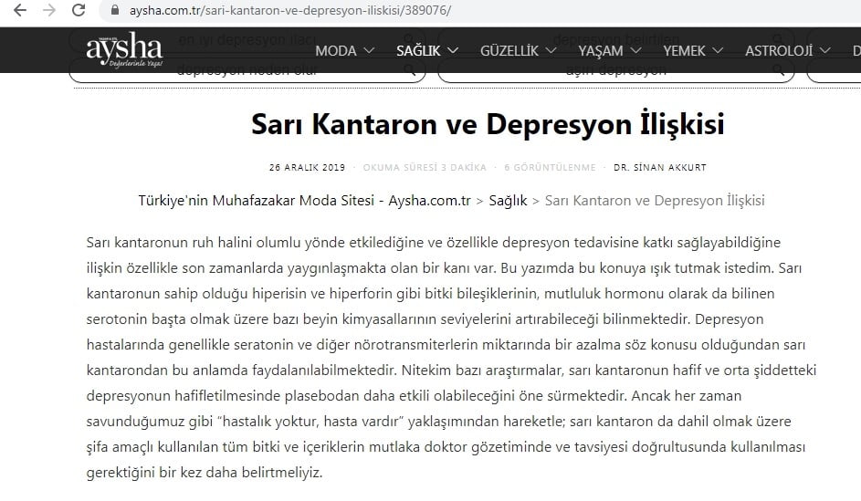 Sarı kantaron ve depresyon