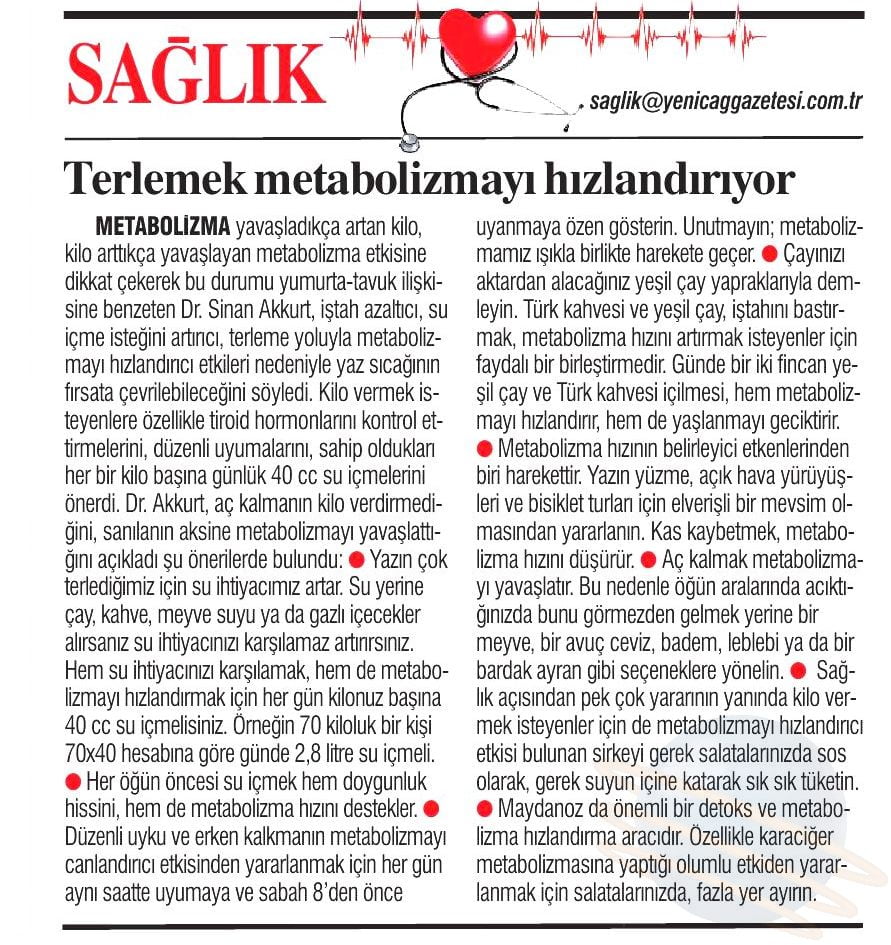 Terlemek metabolizmayı hızlandırıyor